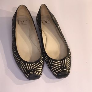 DVF Black & White Laser Cut Leather Ballet Flats 9